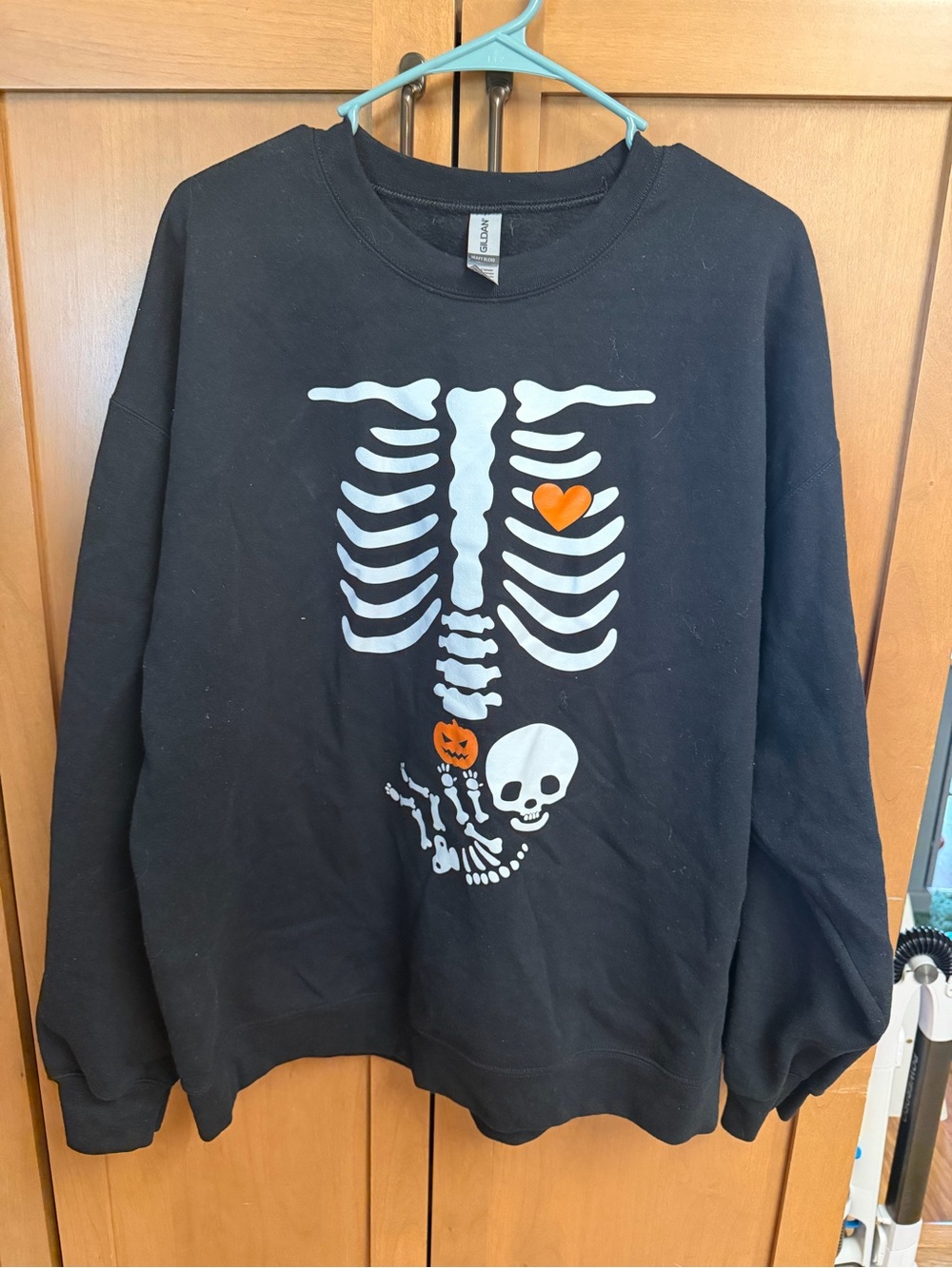 Gildan Black Crewneck Sweatshirt with White Skeleton and Orange Accents